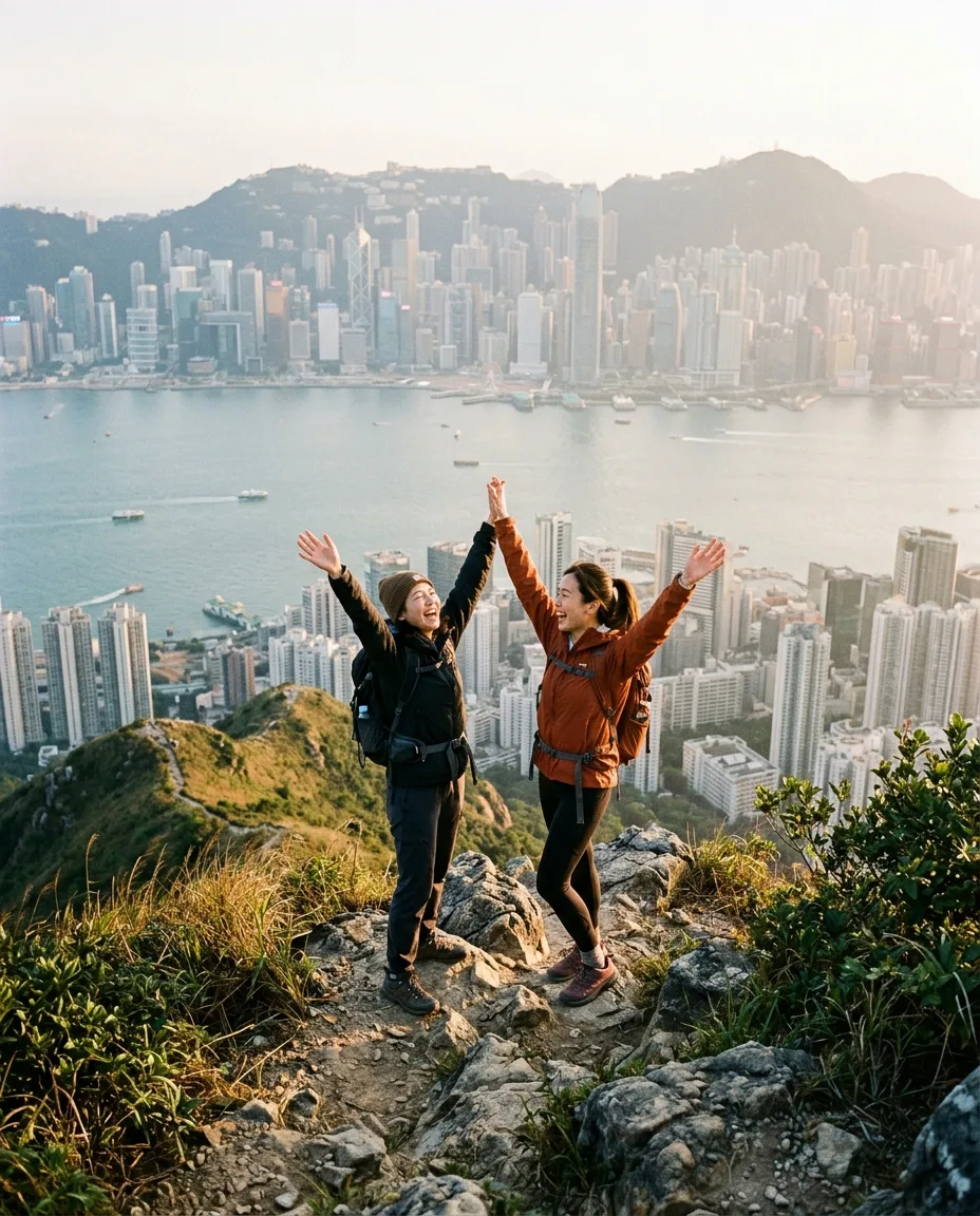 Peak viewpoint hikers, Hong Kong