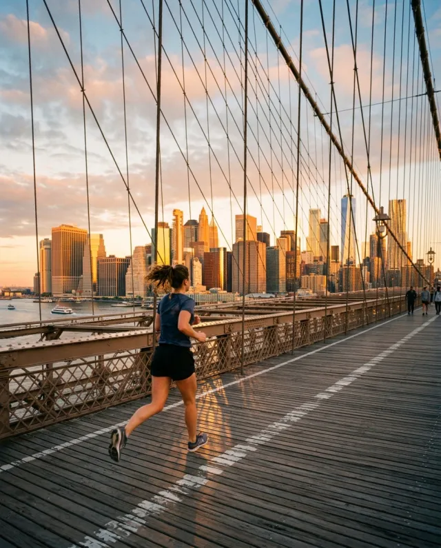 Brooklyn bridge runner sunrise, New York