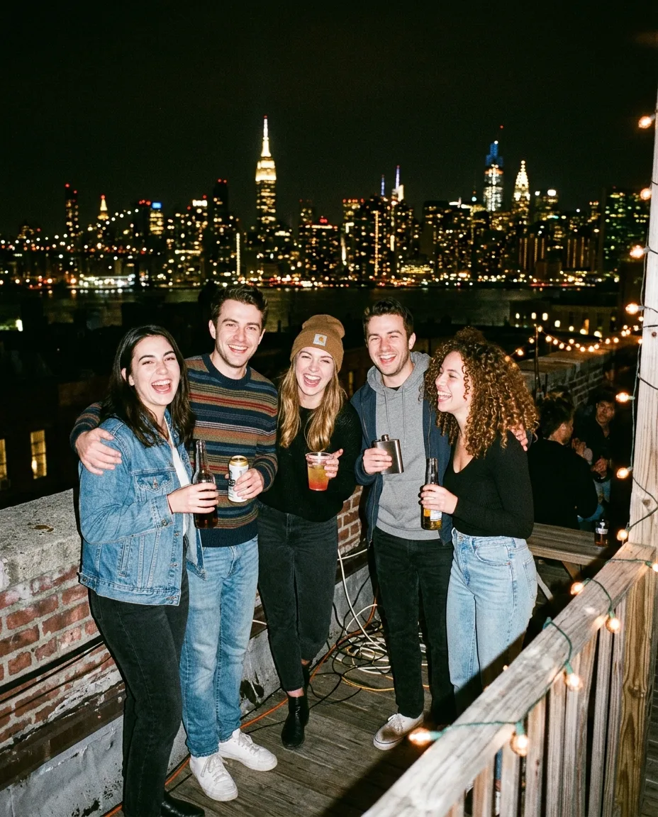 Brooklyn rooftop night flash, New York